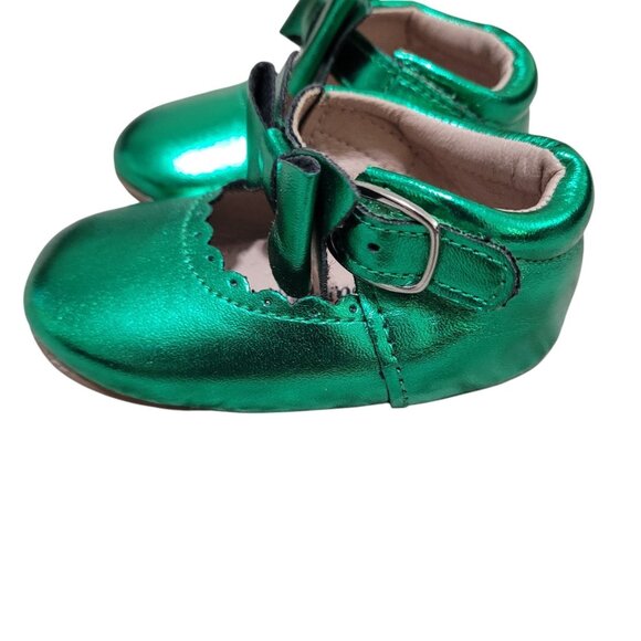 NEW A Bear Co Toddler Size 3‎ Christmas Green Metallic Livs Flats Girls Bow - Picture 8 of 14